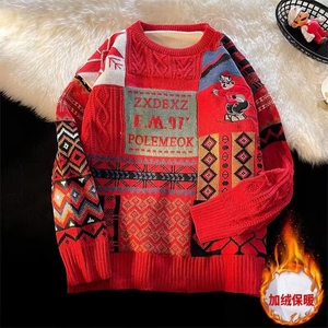 加绒针织衫圆领2025冬季男套头休闲潮长袖潮流青春流行新款毛衣图片
