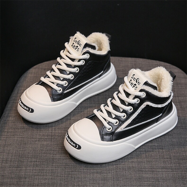 韩版小白鞋女2024冬季加绒保暖高帮ins潮学生休闲运动棉鞋女，女鞋休闲鞋，电商A223