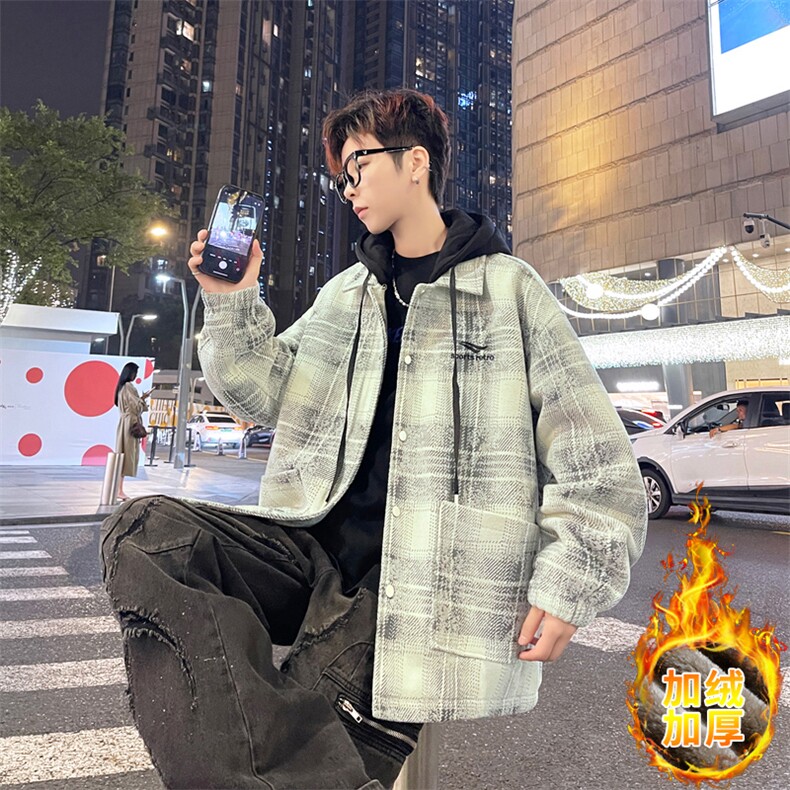 青少年连帽加绒外套男秋冬款潮牌加厚夹克学生冬装上衣V206-P110,男装夹克,星座509