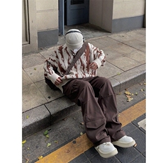 美式复古褶皱工装裤子男女高街潮牌ins宽松直筒裤多口袋阔腿长裤，男装休闲裤，星座506A