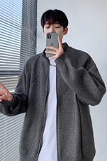 秋冬简约百搭纯色重磅拉链休闲毛衣美拉德针织立领开衫M226/P68，男装夹克，电商D202-1