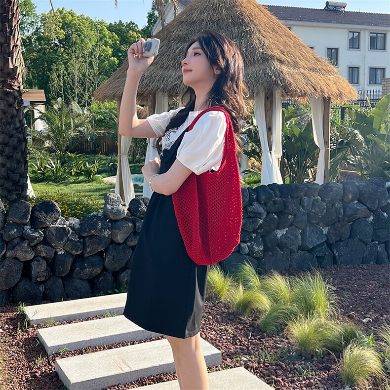 小个子白色T恤黑色背带裙两件套2025夏季新款蕾丝洋气减龄两件套,女装套装/套裙,2C122