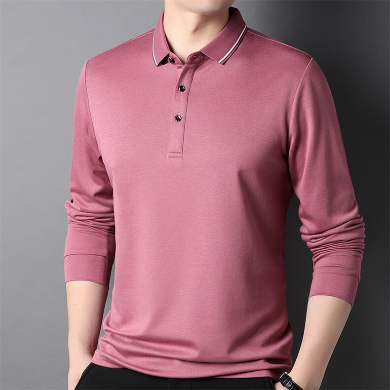 F83039莫代尔棉双面平纹翻领长袖POLO,男装Polo衫,钱塘207-1