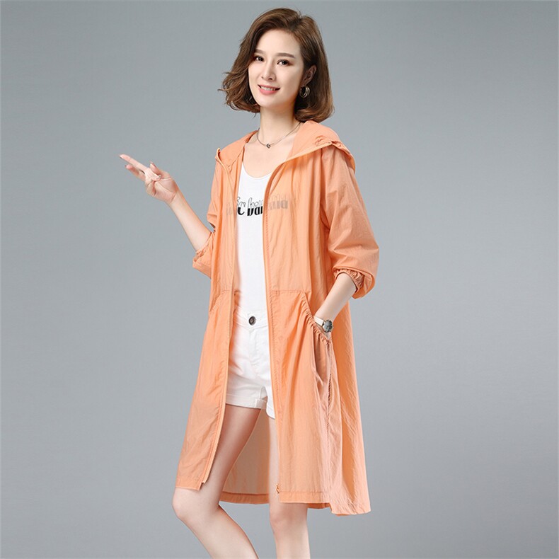 防晒衣女中长款2021年夏季新款韩版洋气薄款百搭长袖防晒服衫外套,女装短外套,伊满意