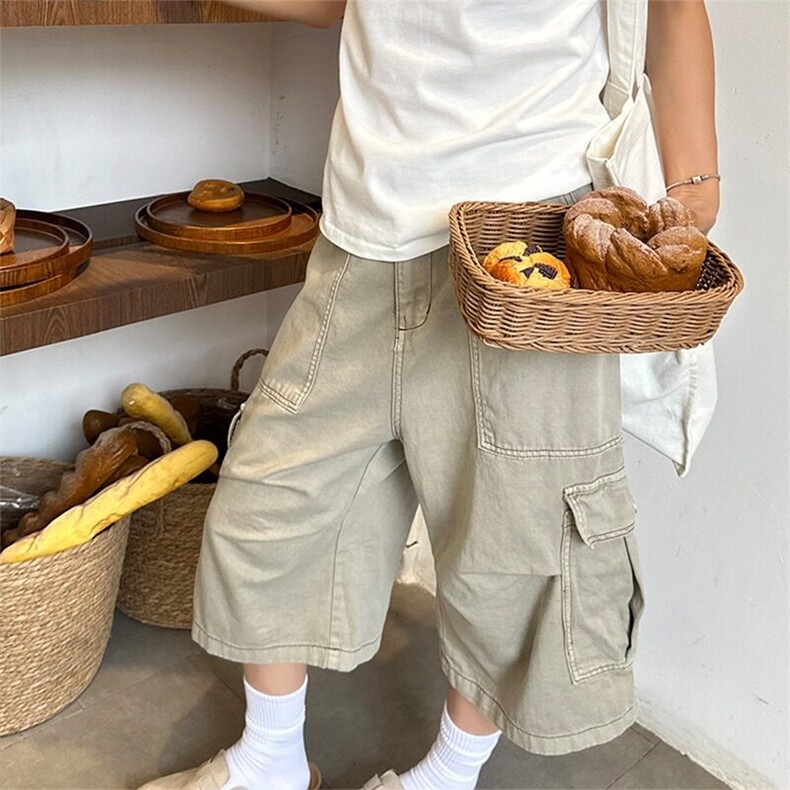 美式复古纯色工装休闲七分裤小众水洗宽松男女潮流日系XA226,男装休闲裤,星座1116A（原606A-3）