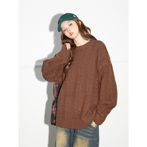 高档圆领针织毛衣男秋季慵懒风线衣外套宽松内搭打底图片