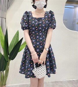 夏季新款印花连衣裙收腰显瘦图片