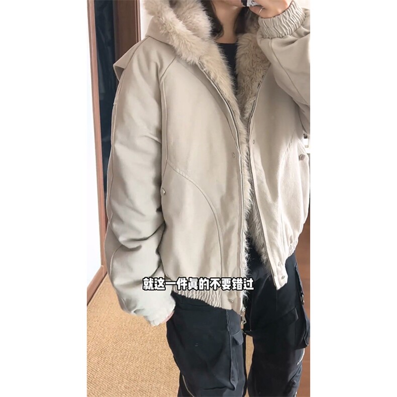 现货高品质美式高街冬季重磅硬挺短款座山雕毛领棉衣男女加厚外套图片