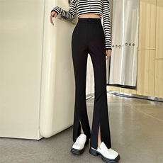 微喇西装裤女秋冬加绒新款高腰开叉阔腿裤垂感休闲喇叭裤子，女装休闲裤，云美莎专业女裤-全店现货