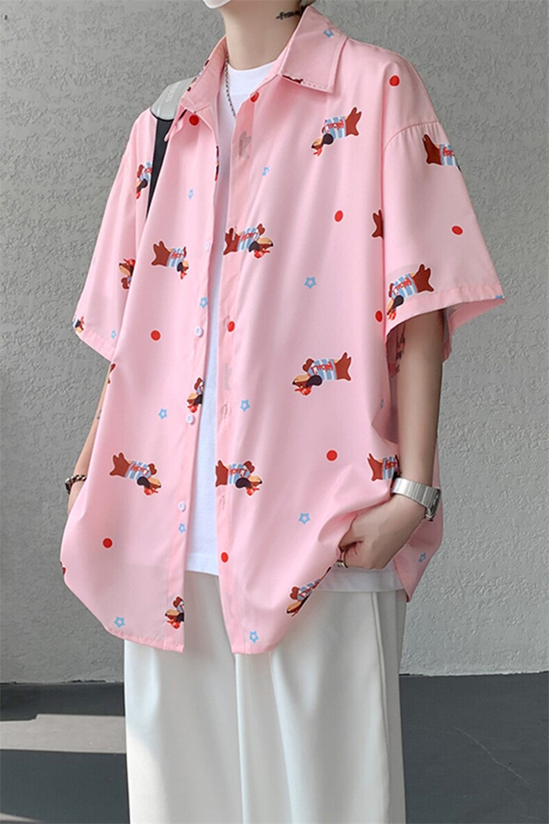 8XL-M腊肠狗花衬衫男短袖夏季冰丝薄款花衬衣寸衫外套DC28003P38,男装T恤,电商B312