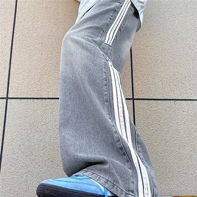 秋季新款牛仔裤男童女童2025三条杠休闲直筒裤子中大童港风长裤潮,男装牛仔裤,星座1210-1
