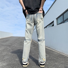 夏季新款破洞牛仔裤拉链设计直筒裤DS-A316-1-K1078P60控78，男装牛仔裤，星座906（原电商a316-1）