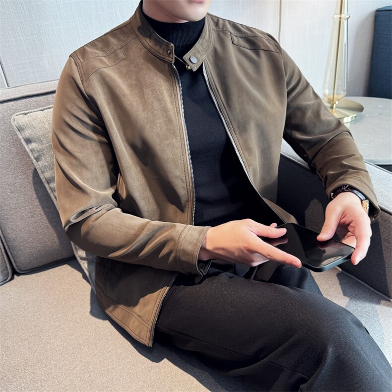 现货新潮商务立领皮衣男外套英伦修身短款帅气皮夹克JK32P135,男装皮衣,电商B276A