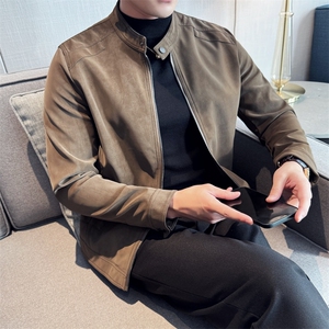 现货新潮商务立领皮衣男外套英伦修身短款帅气皮夹克JK32P135图片