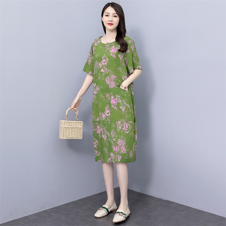 夏季新款大码女装胖mm宽松显瘦遮肚碎花连衣裙中长款妈妈裙子图片