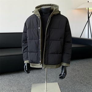 日系复古假两件连帽棉衣男冬季宽松情侣冬季棉服M0829-P103图片
