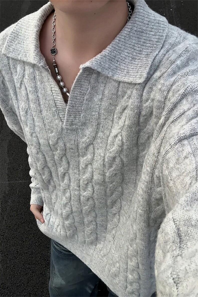 MY7152-特批60美式亨利领针织衫男女复古潮牌套头上衣大码毛衣,男装针织衫/毛衣,电商A059