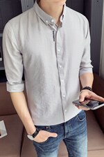 现货2021品质好薄款七分袖衬衫男士短袖修身中袖衬衣CS17P40，男装T恤，电商B413