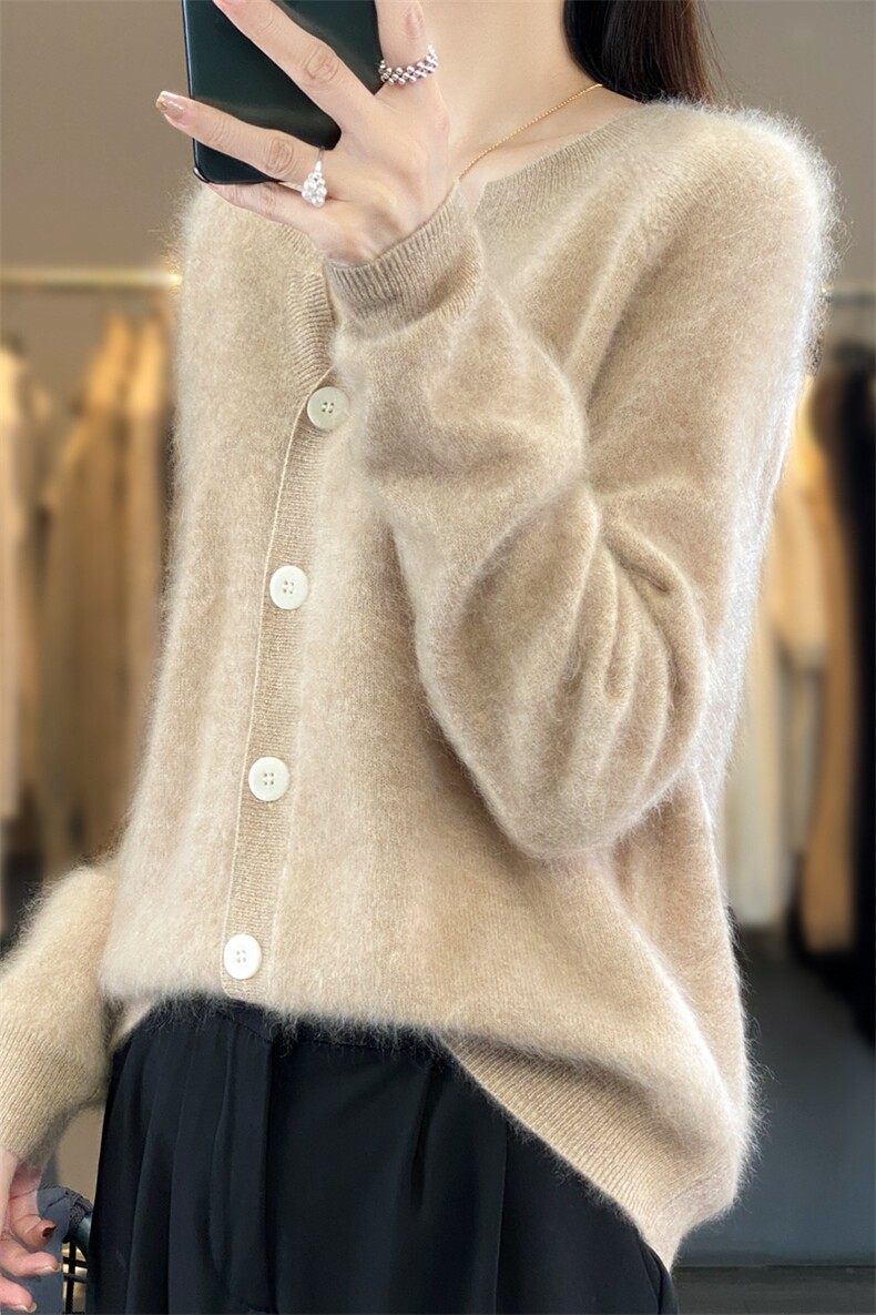 一线成衣羊毛开衫女短款春秋2023薄款羊绒毛衣外搭针织外套,女装羊绒衫,臻维羊绒