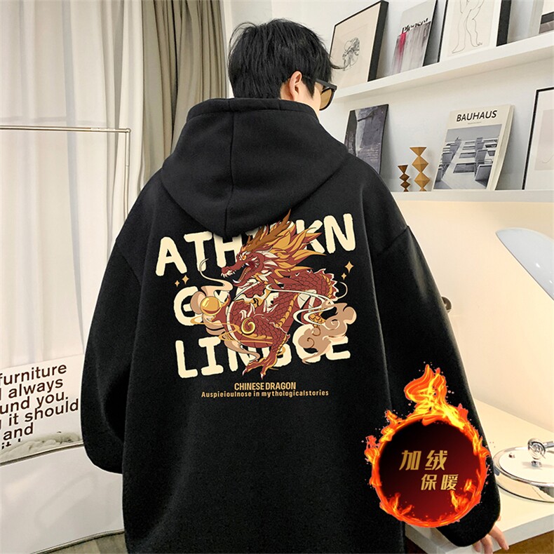 龙年卫衣 冬季美式加绒加厚连帽卫衣外套DL1769常规特P35加绒特40图片