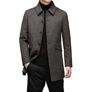 时尚风衣男中长款新款中年秋冬毛呢羊毛大衣休闲外套HM8215-P340，男装风衣，电商B212（原钱塘6029）