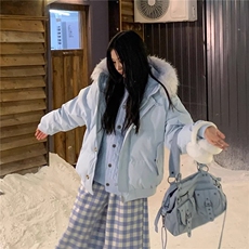 可卸大毛领情侣派克棉服男冬美式扣子连帽保暖棉衣女G1171TP105，男装棉衣，电商A339