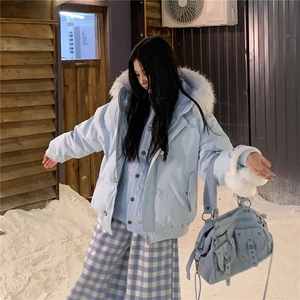可卸大毛领情侣派克棉服男冬美式扣子连帽保暖棉衣女G1171 TP105图片