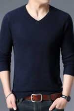 M21MRH008限价799元男士冬季新款长袖V领纯山羊绒针织衫休闲P500图片