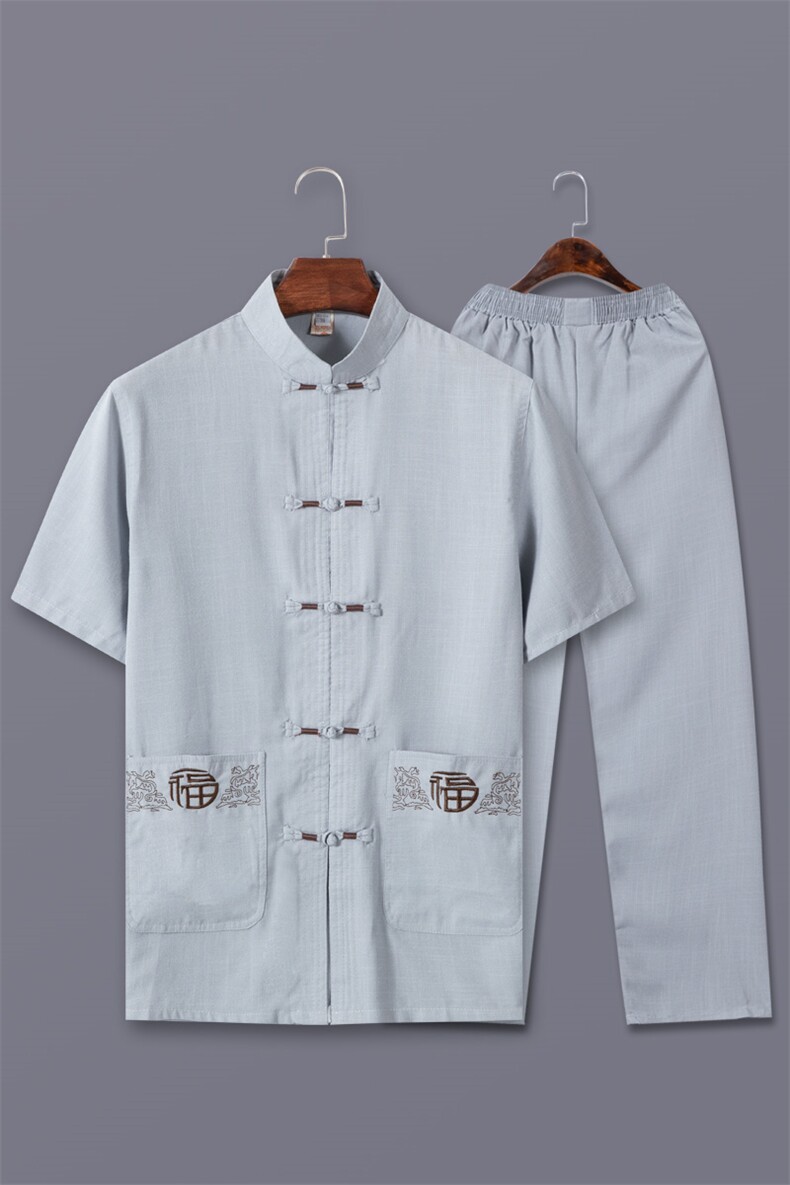 782/P60主推！老年人夏装短袖唐装套装福字民族服装爷爷太极服男,男装休闲套装,星座1216（原钱塘722）