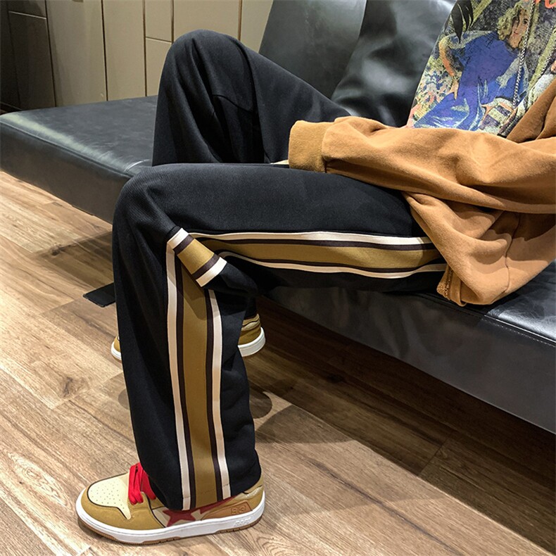K3193-P48春装新款大码潮牌美式男女侧织带垂坠感拖地休闲卫裤,男装休闲裤,电商A009A（原A058A）