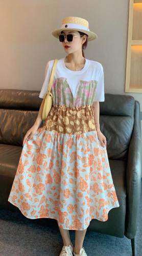 【现货】韩版三色花拼接连衣裙，女装连衣裙，秋水月亮