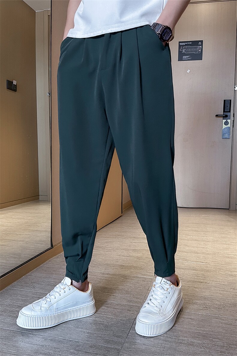 春夏季休闲裤小脚滑爽冰丝裤抖音拉链小西裤A210-K2195-P50,男装西裤,星座210-3