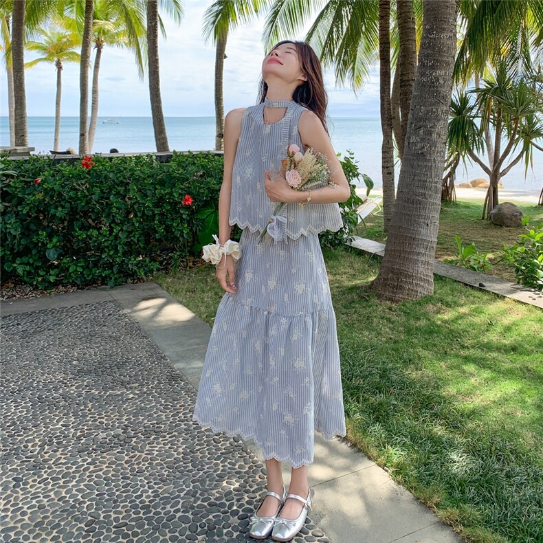 时尚套装长裙东方洛可可甜辣千金风慵懒风欧美风碎花显瘦气质夏季图片