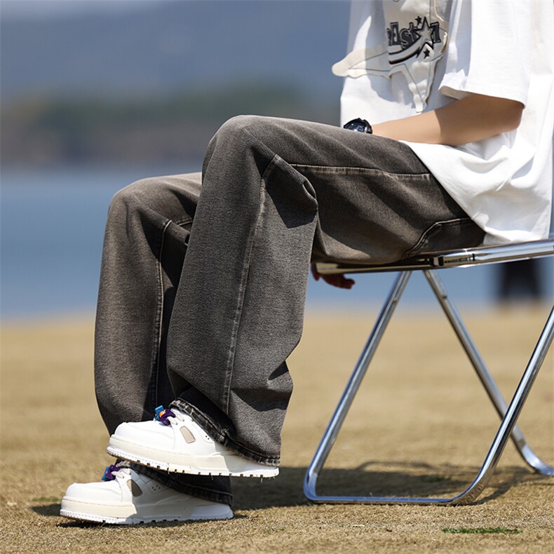 黑色水洗牛仔裤男春季2024新款美式高街直筒阔腿长裤休闲裤子男图片