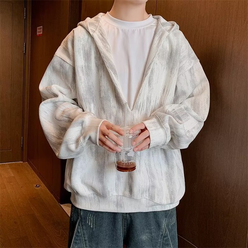 美式复古假两件连帽套头卫衣男秋冬款2025年新款宽松秋装上衣,男装卫衣,星座506A