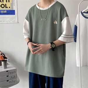 新款港风时尚潮牌精致短袖时装拼色运动风夏季上衣ZDY3415-P49图片