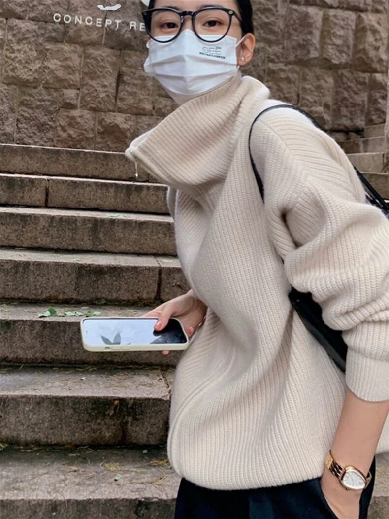 新款高领女宽松加厚保暖羊毛羊毛衫,女装羊毛衫,恩泰羊绒