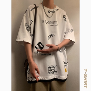 冰氧仿棉短袖港风暖光夏季休闲百搭趣味印花男上衣TC3156-P25控48图片