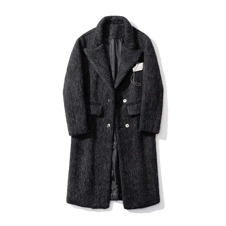 1白底长毛马海毛财阀灰金属装饰西装领加厚羊毛大衣77936P210控，男装毛呢大衣，星座226-2