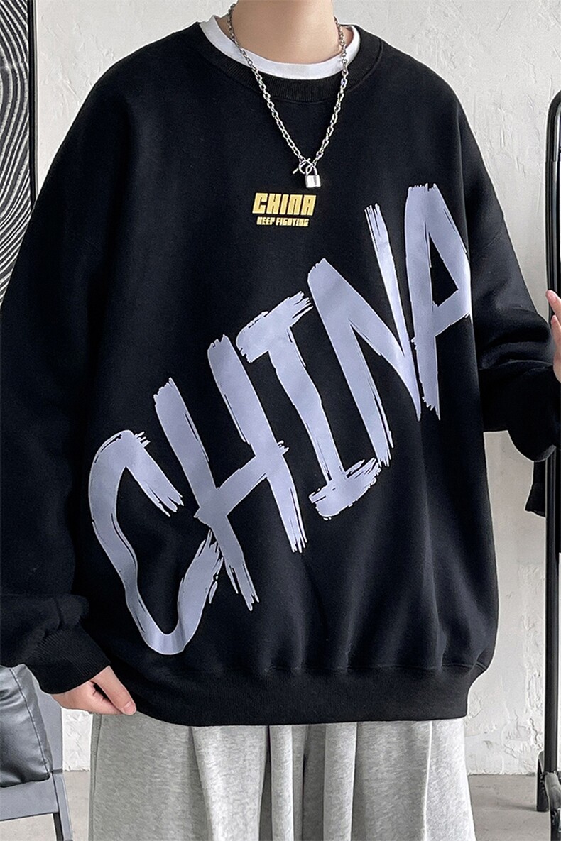 EY14春季港风宽松男China字母印花圆领套头卫衣2024新款P38,男装卫衣,电商C306-1