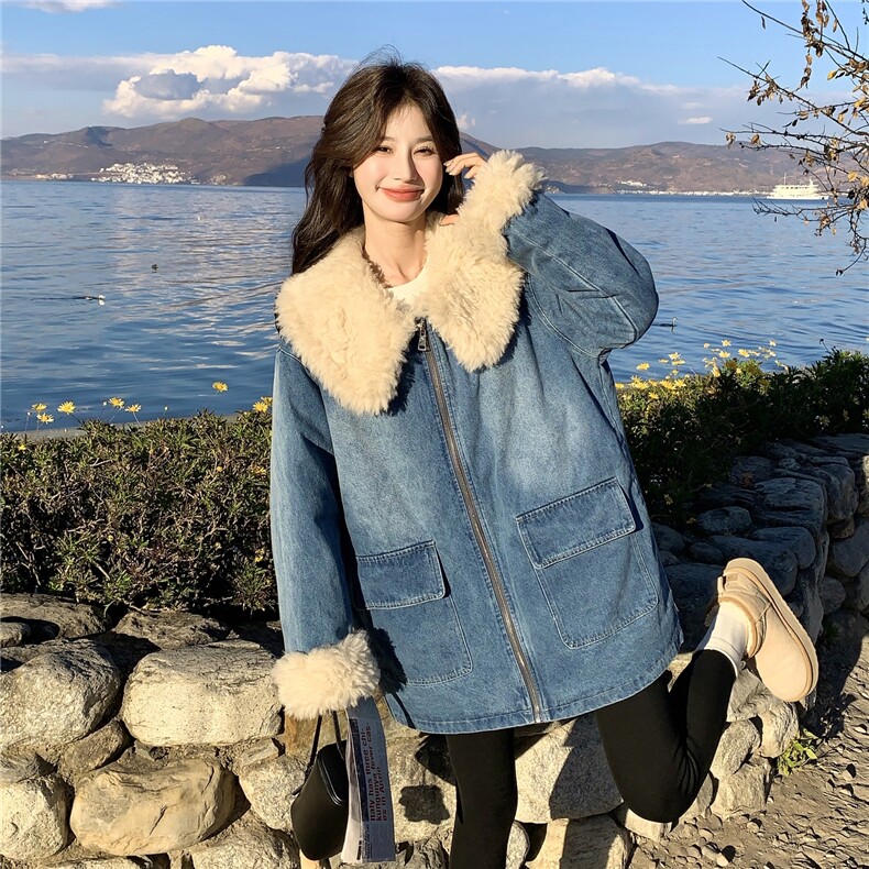 羊卷毛领牛仔羽绒服女2026冬季保暖90白鸭绒外套小个子宽松洋气,女装羽绒服,2C159