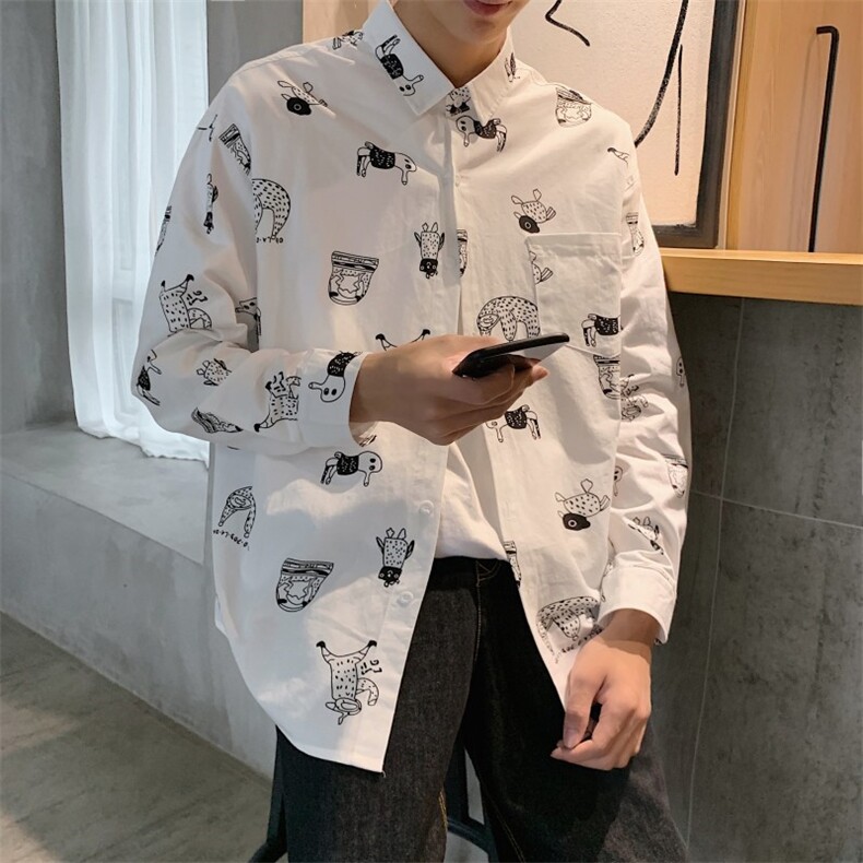（可）港风花色长袖衬衫男女潮流纯棉情侣衬衣CS04/,男装衬衫,电商D202