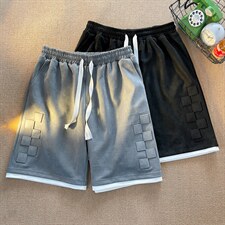 2025夏季港风宽松休闲麂皮绒运动五分短裤B266-DK11-P40，男装牛仔裤，星座B257-1