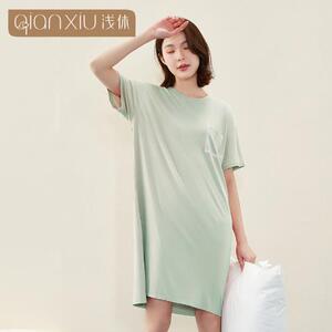 2025年秋季睡衣1件圆领短袖女子中长裙猫人女士睡裙,睡衣套装,泰合衣坊