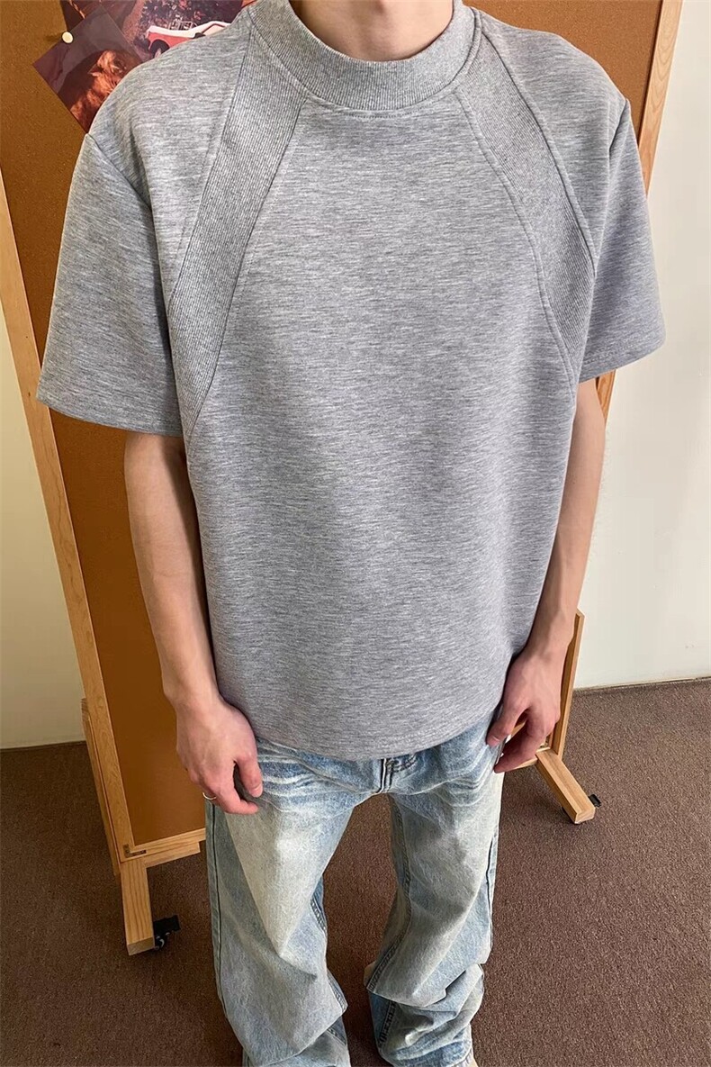 灰色美式太空棉正肩短袖男款夏季高级感上衣9022-P25,男装T恤,电商B380（原B361）
