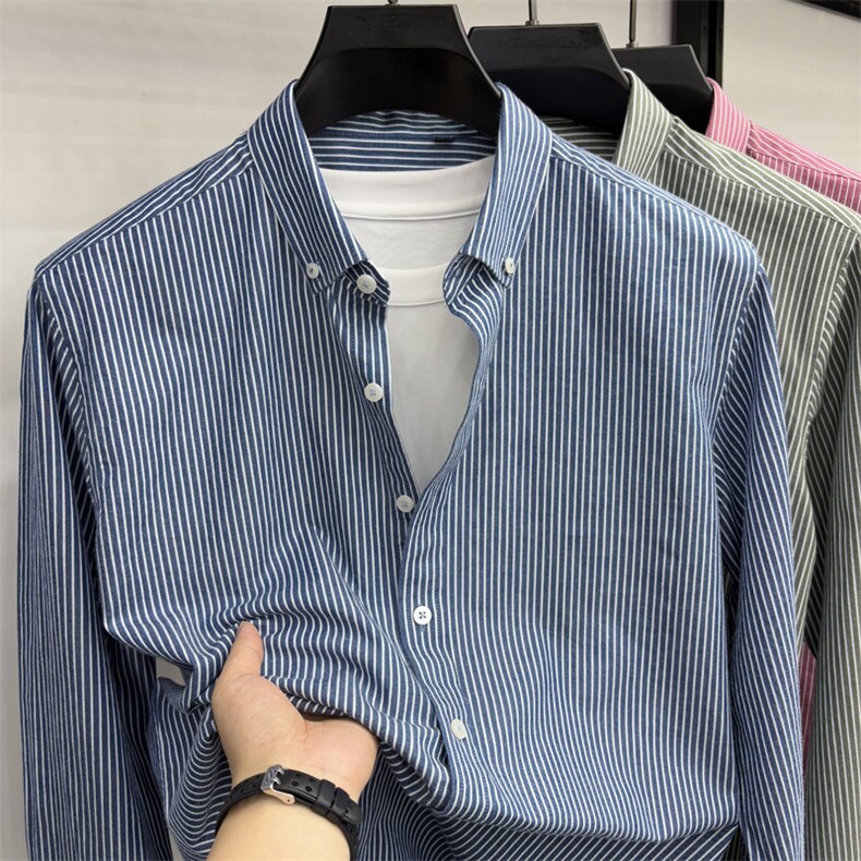 FN25129条纹长袖衬衣全棉大量备货男士彩条商务衬衫图片