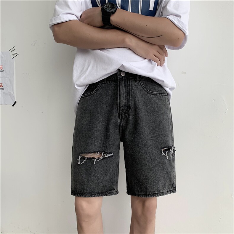 现货港风20夏季宽松港风破洞牛仔短裤新款ins外穿五分裤d图片