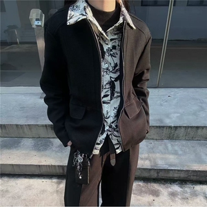 网 新中式水墨花内假两件拉链衬衫夹克 Cleanfit秋春立体双面外套图片
