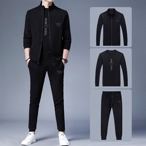 中老年运动套装男士春秋季休闲服中年人爸爸印花卫衣三件套图片
