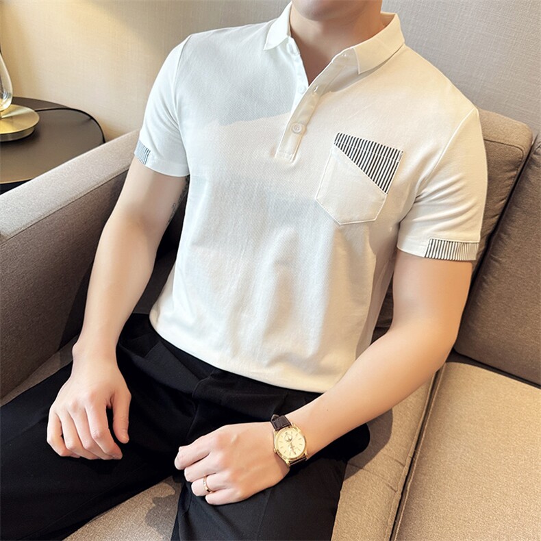 2024直播数据款条纹撞色拼接保罗衫商务半截袖Polo衫PL66/P55，男装Polo衫，电商A243